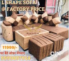 L SHAPE SOFA WITH CENTER TABLE AND TWO PUFFIES AT FACTORY PRICE