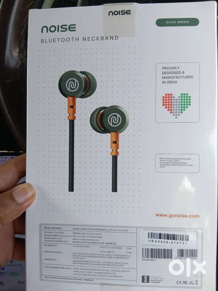 Noise bluetooth neckband olive green 1 charge cabele