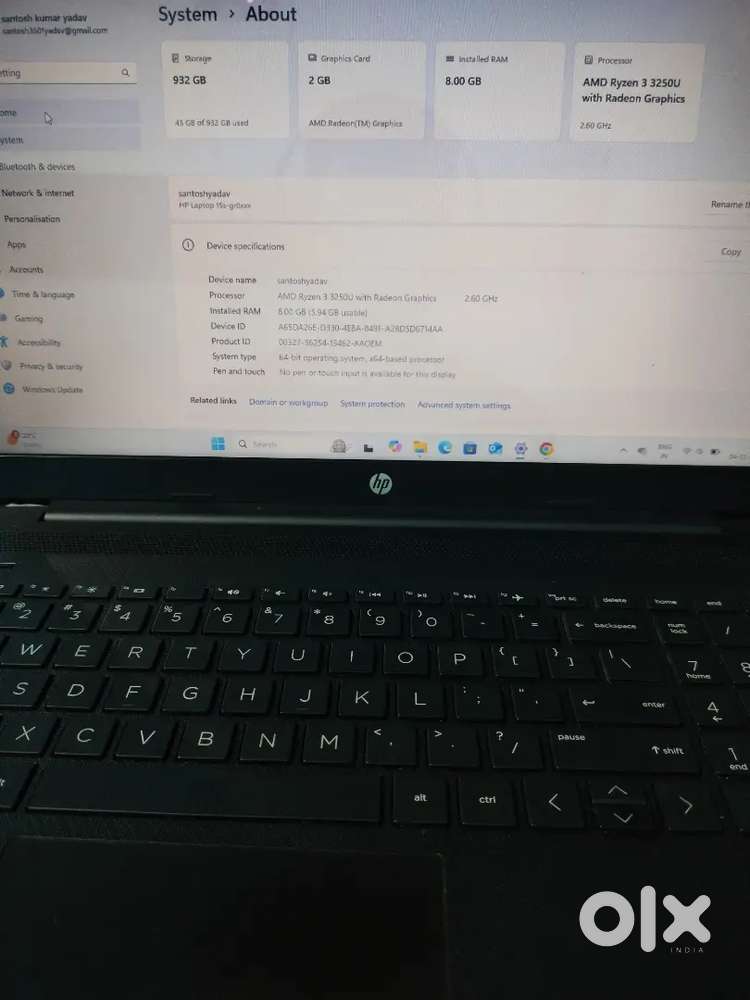 Hp laptop AMD RYZEN 3 3250 8gb RAM