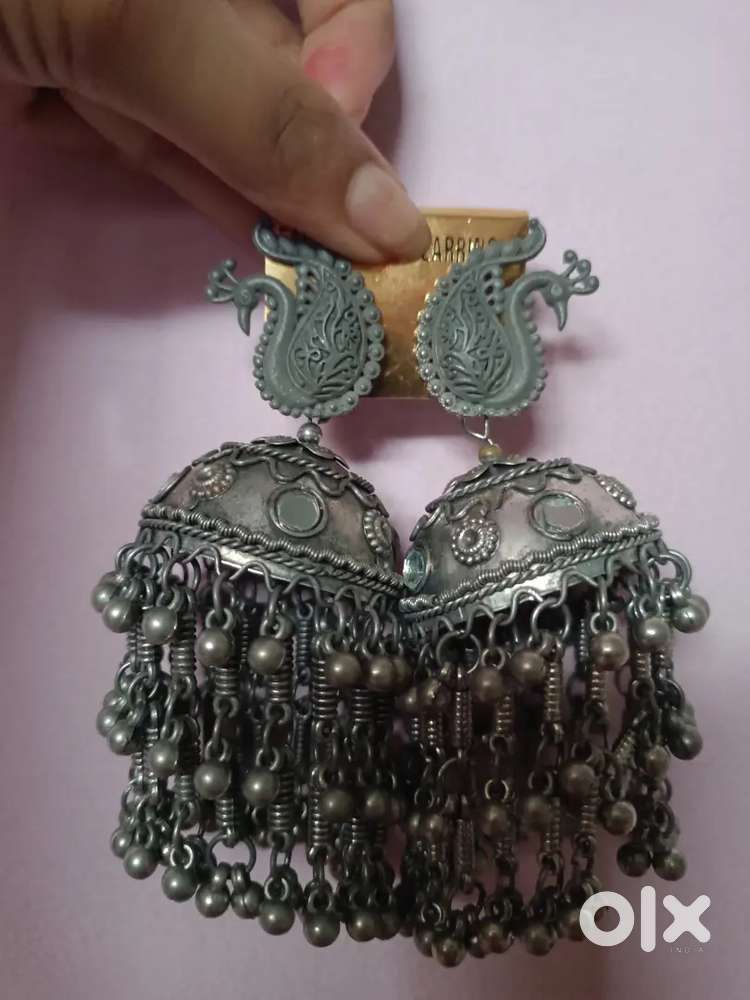 Women's Oxidised metal jhumka earrings - Ethnic design