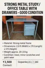 Strong Metal Study/Office Table with Drawers – Good Condition
