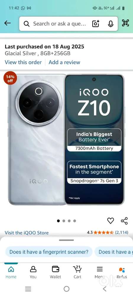 Iqooz108gb256gb 50 days old