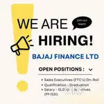 Urgent requirement, Bajaj;Finserv sales executive, Job
