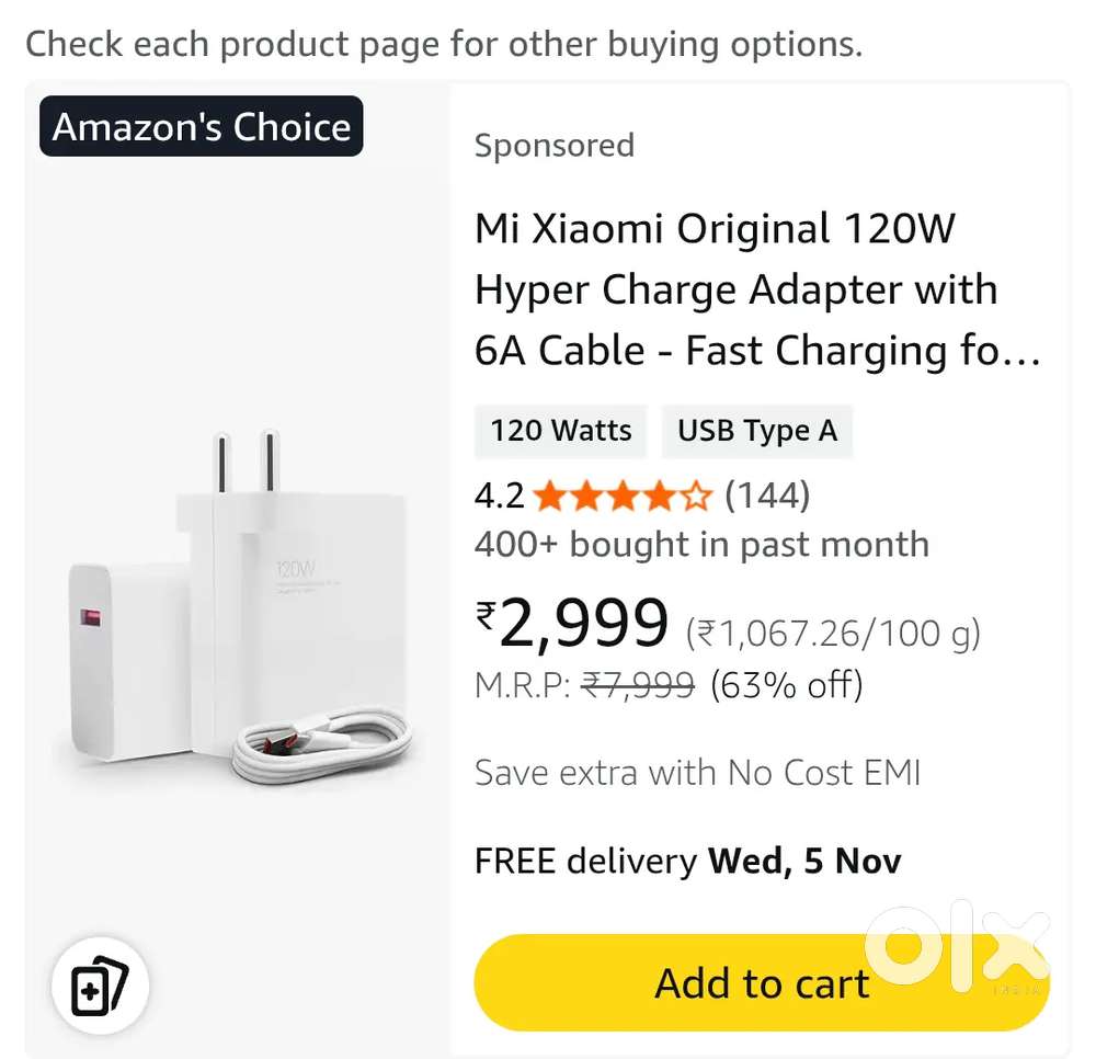 Xaiomi 120Watts New un used charger, original,fix price