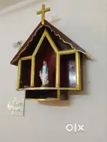 Wooden Christian prayer stand with led light with mother mary statue