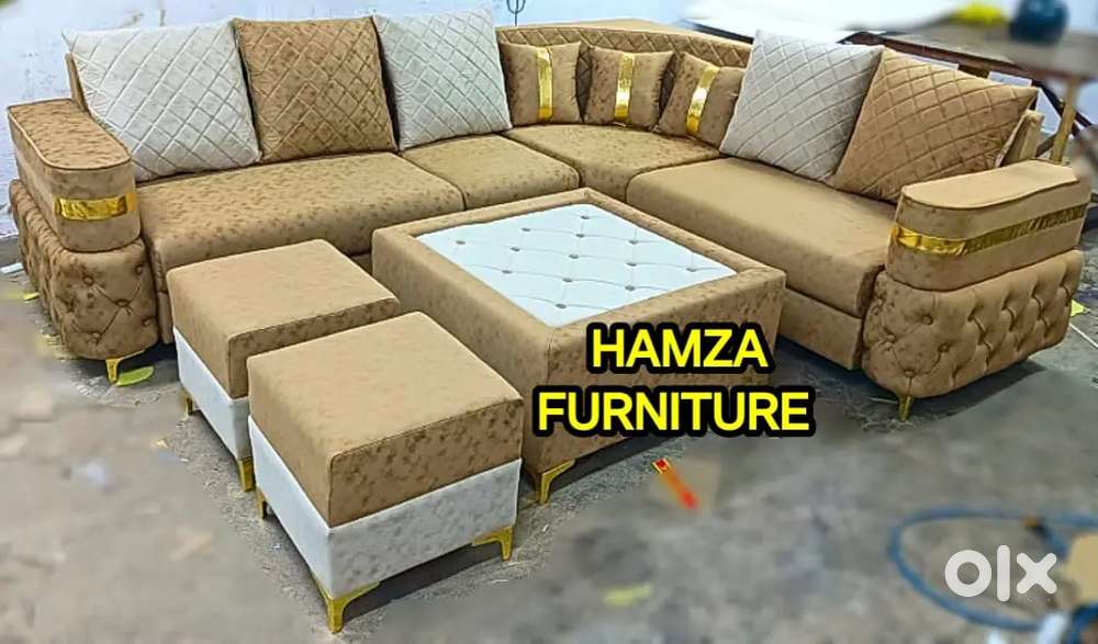 HAMZA FURNITURER New designer stylish look plywood L shape sofa set
