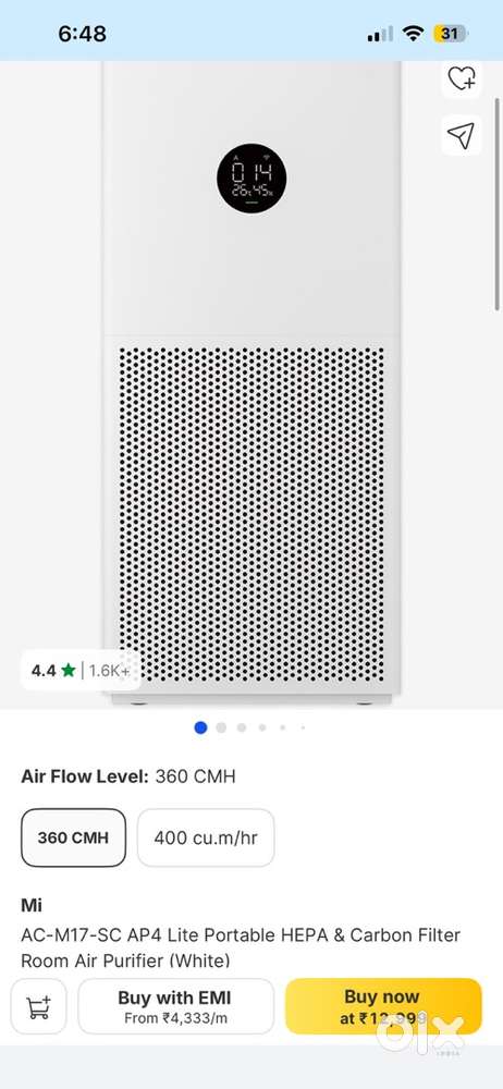 Mi Air Purifier 4 – 1 Week Old, Used 1 Day, Brand New Condition