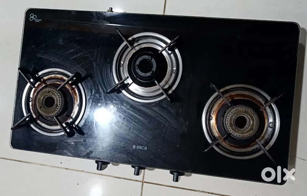 Elica Vetro Glass Top 3 Burner Gas Stove (703 CT VETRO BLK)