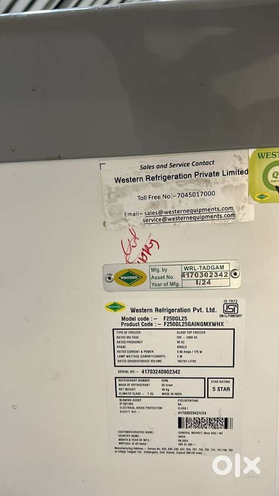 Western Deep Fridge Top Glass Door 192ltr F250GL25