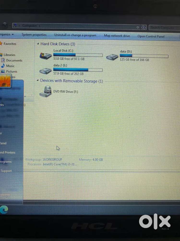 HCL laptop 4GB ram
