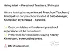 Preschool experience Teachers/Principal