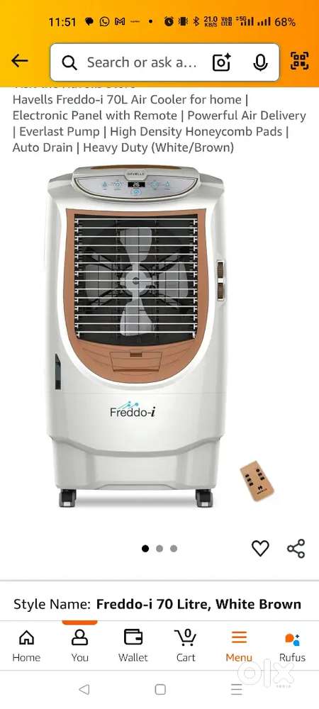 Havells Freddo-i 70L Air cooler with remote