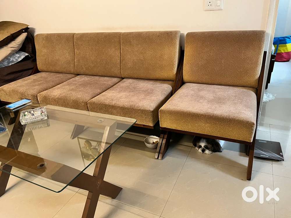6 months old, teak wood sleepwear mattress sofa with centre table