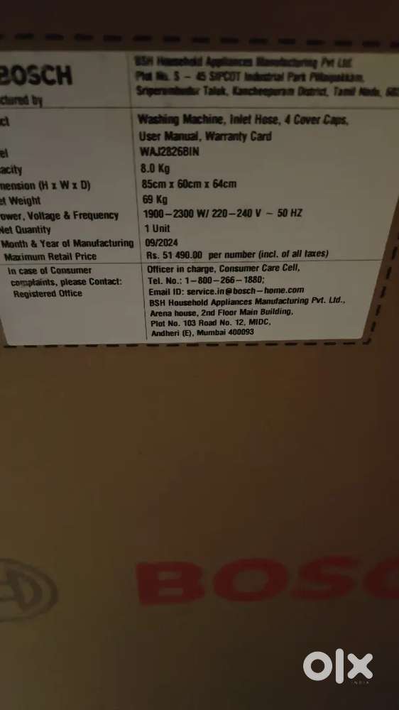Bosch washing machine bosch8kgs AI
