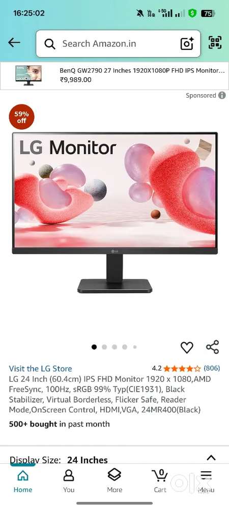 LG 24 INCH MONITOR 1920X1080 RESOLUTION