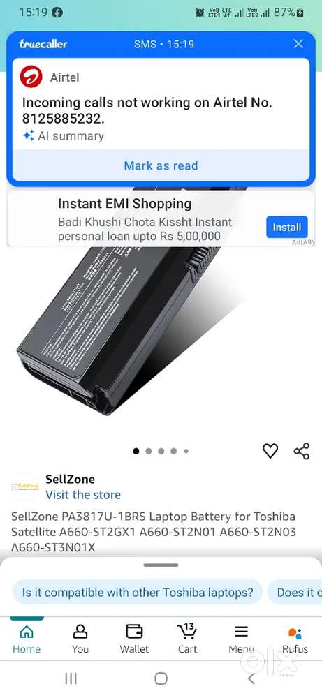 TOSHIBA SATELLITE C665D BATTERY