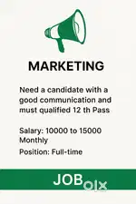 Need a candidate with a good communication and must qualified 12 th
