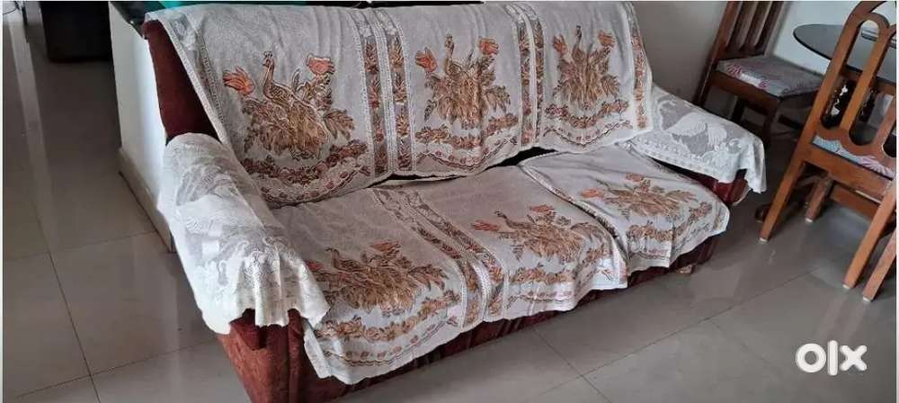 Red Velvet Sofa Set (3 units) with Sofa covers and cushions