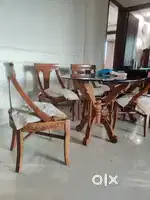 Six seater Dining table with seesham table and glass top