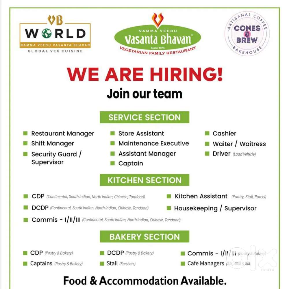 Hiring for Restaurant