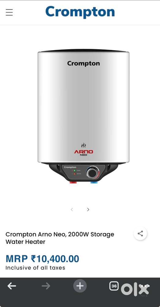 Crompton Arno Neo new packed unused geyser 15 litres.