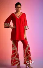 Gulabo by Abu Sandeep Red Sequin Pants