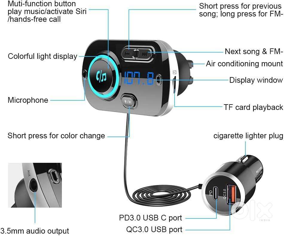 SONRU FM Transmitter Bluetooth 5.0, PD & QC 3.0 TF Card and Aux input.