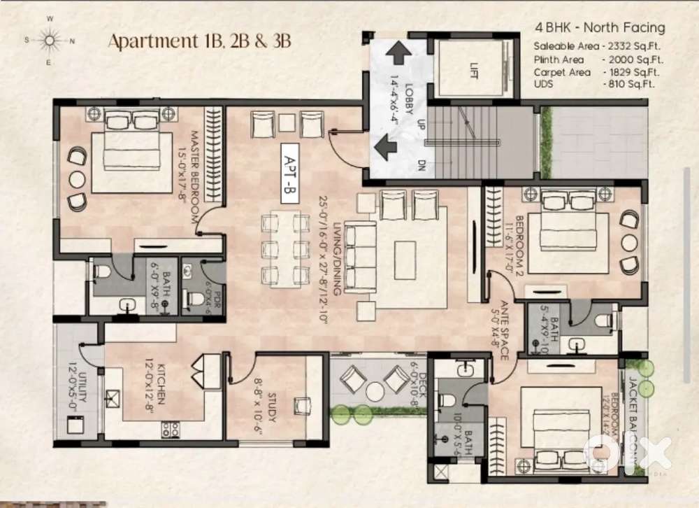 2332 Sqft North Facing 4BHK + 4T +2 Car Park  Premium Flat at Mylapore