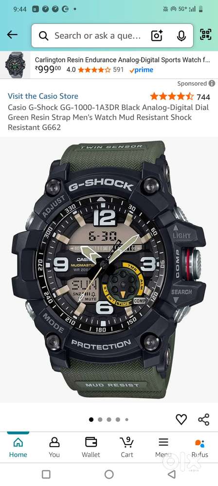 Casio G-Shock GG-1000-1A3DR Black Analog-Digital Dial Green Resin..!⌚