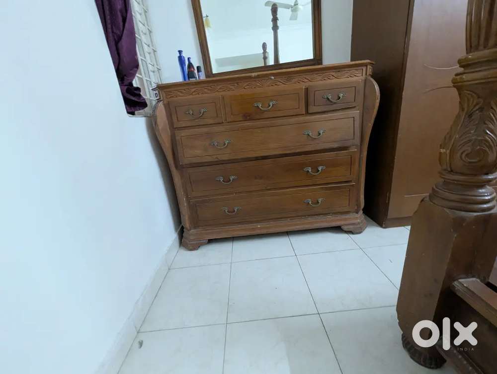 Solid teak wood intricate carving dresser/chest