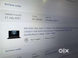 2021july* GF 65 Thin intel i7 10 gen. IPS 144hz. 6gb graphic card.