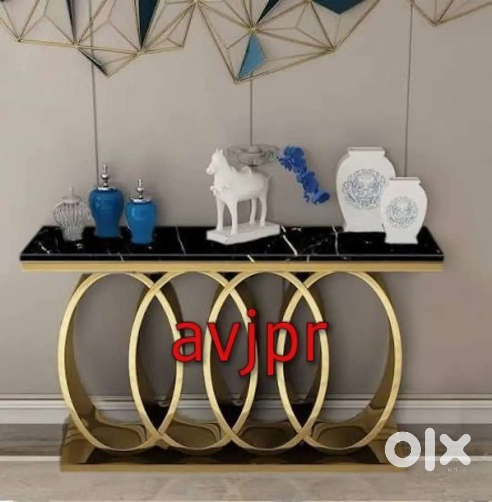 New Golden Steel Console Table with Marble Top Modern Luxury Design