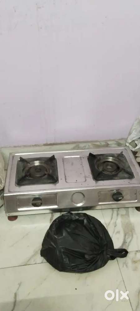 Stainless Steel Two burner gas stove with pipe and regulater