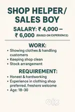 Salesman or helper for shop