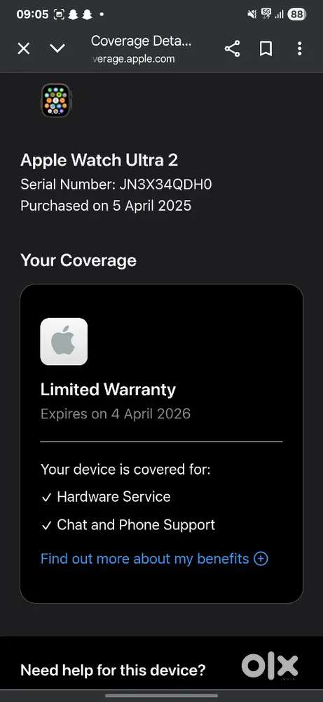 APPLE WATCH ULTRA 2  ORIGINAL WARENTY 4 APRIL 2026