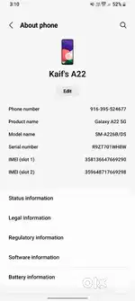 Samsung ka a22 phone hai 5g 6/128 Mai hai
