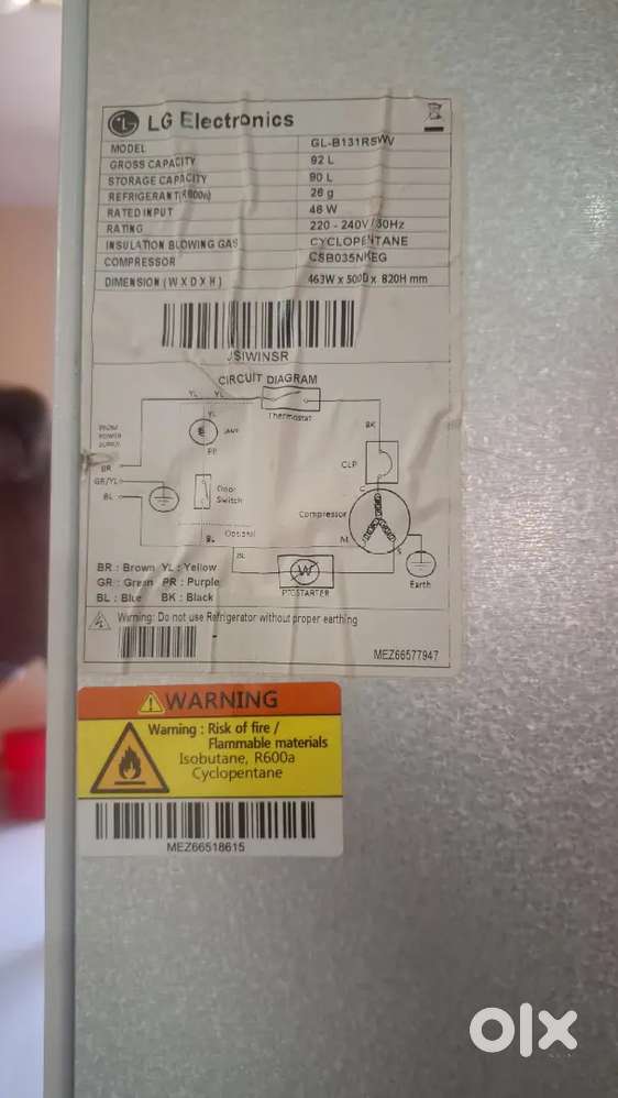 Selling lg fridge 92L, which is been used for few months no damaged