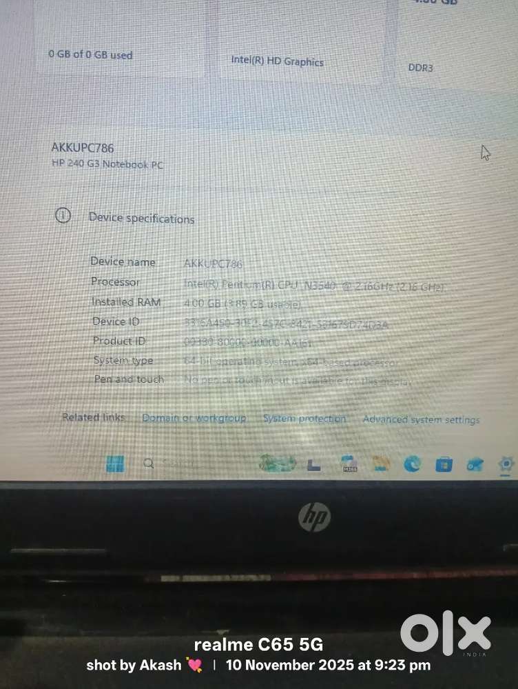 HP laptop 297gb storage