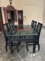 Glass top dining Table with 6 wooden chair