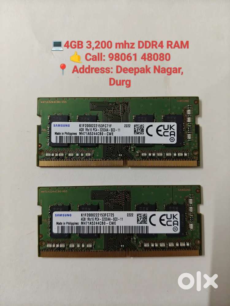 DDR4 RAM 4GB X 2 Samsung at ₹2,000 each