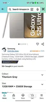 Samsung  S25 Ultra 5G AI Smartphone (Titanium Gray, 12GB RAM, 256GB