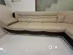 L- SOFA AND 4 SEAT GLASS TOP DINING TABLE