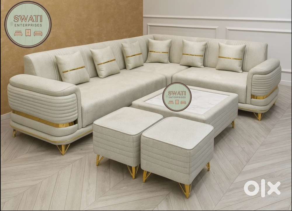 New ultra luxury L shape sofa with center table with puff