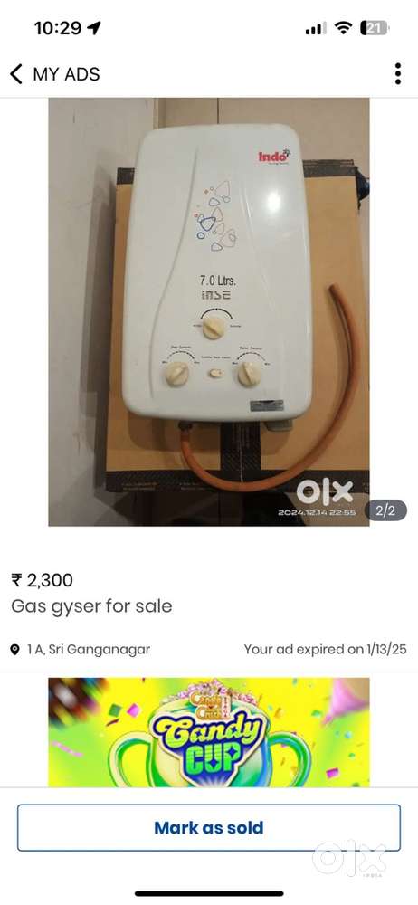 Gas gyser in a new condition