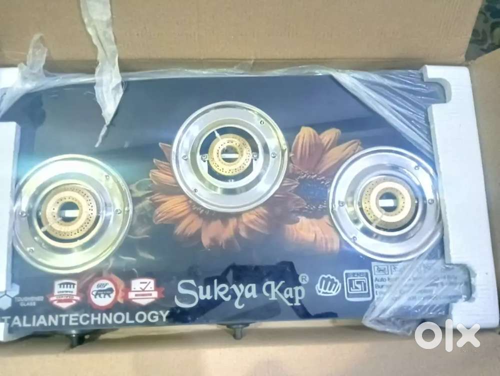 Surya kap 3 burner automatic IGNITION GLASS TOP GAS