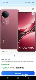 VIVO V50 5G (ROSE RED 12 GB RAM) 512 GB STORAGE