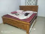 Best quality teak wood king size double bed with matress. Urgent sale