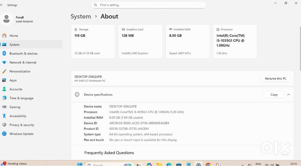HP 340S G7 - INTEL I5 10TH GEN LAPTOP