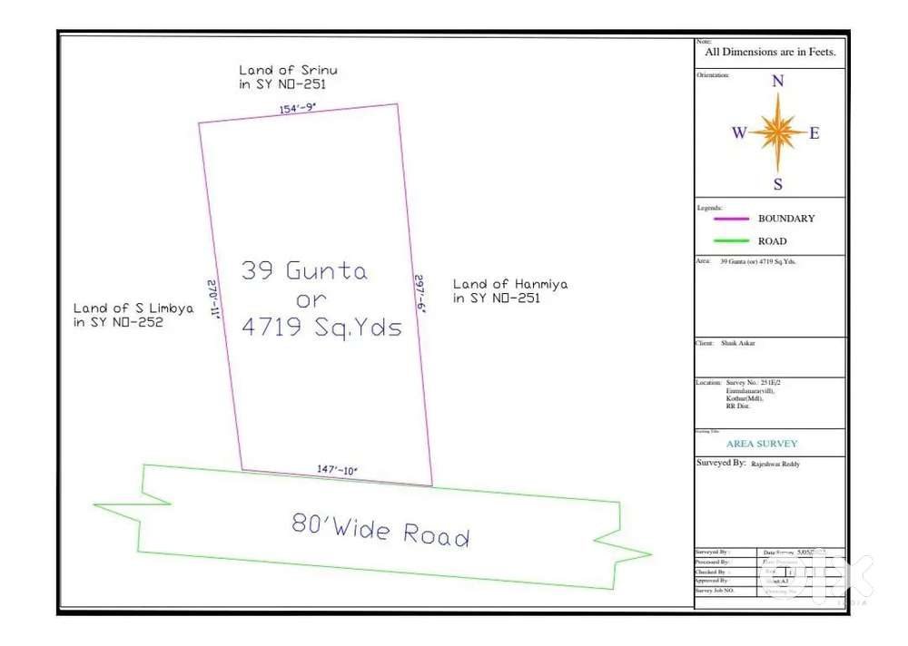 1 acre land for sale at JP dargah, fast developing area