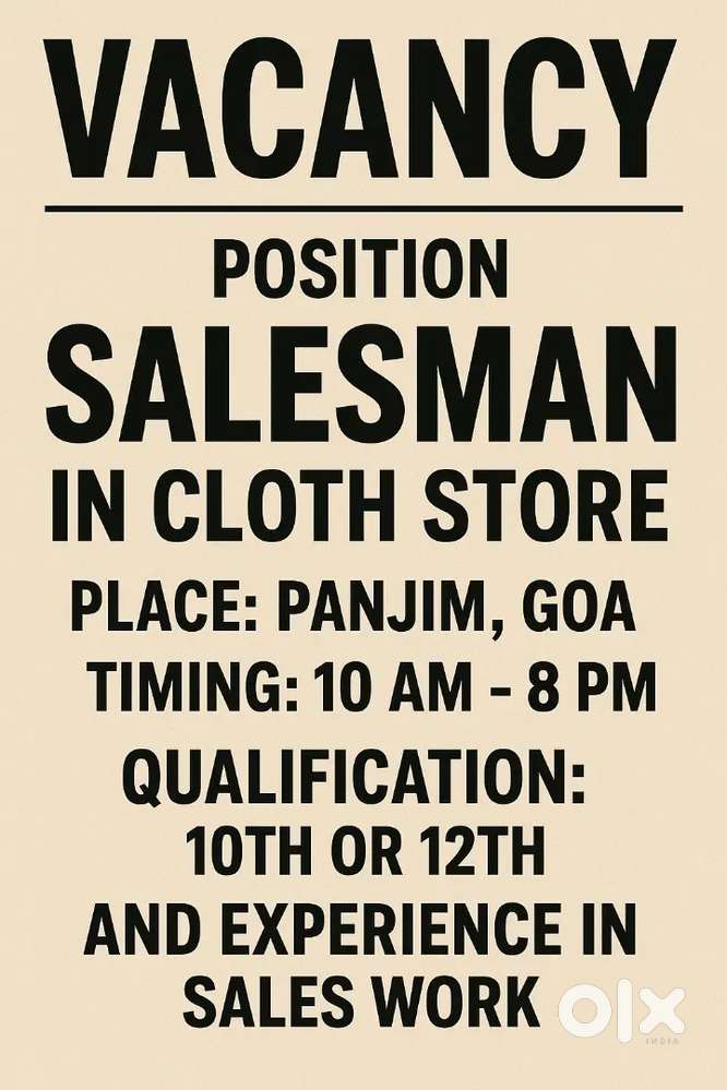Salesman job in cloth store